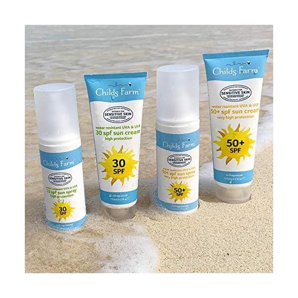 Childs-Farm-Childrens-SPF-50-Sun-Lotion-Spray-Moisturising-Sensitive-Skin-125-ml Childs Farm, Kids and Baby Sun Cream Spray SPF 50+ 125 ml, Water Resistant UVA and UVB, Very High Protection, Suitable…