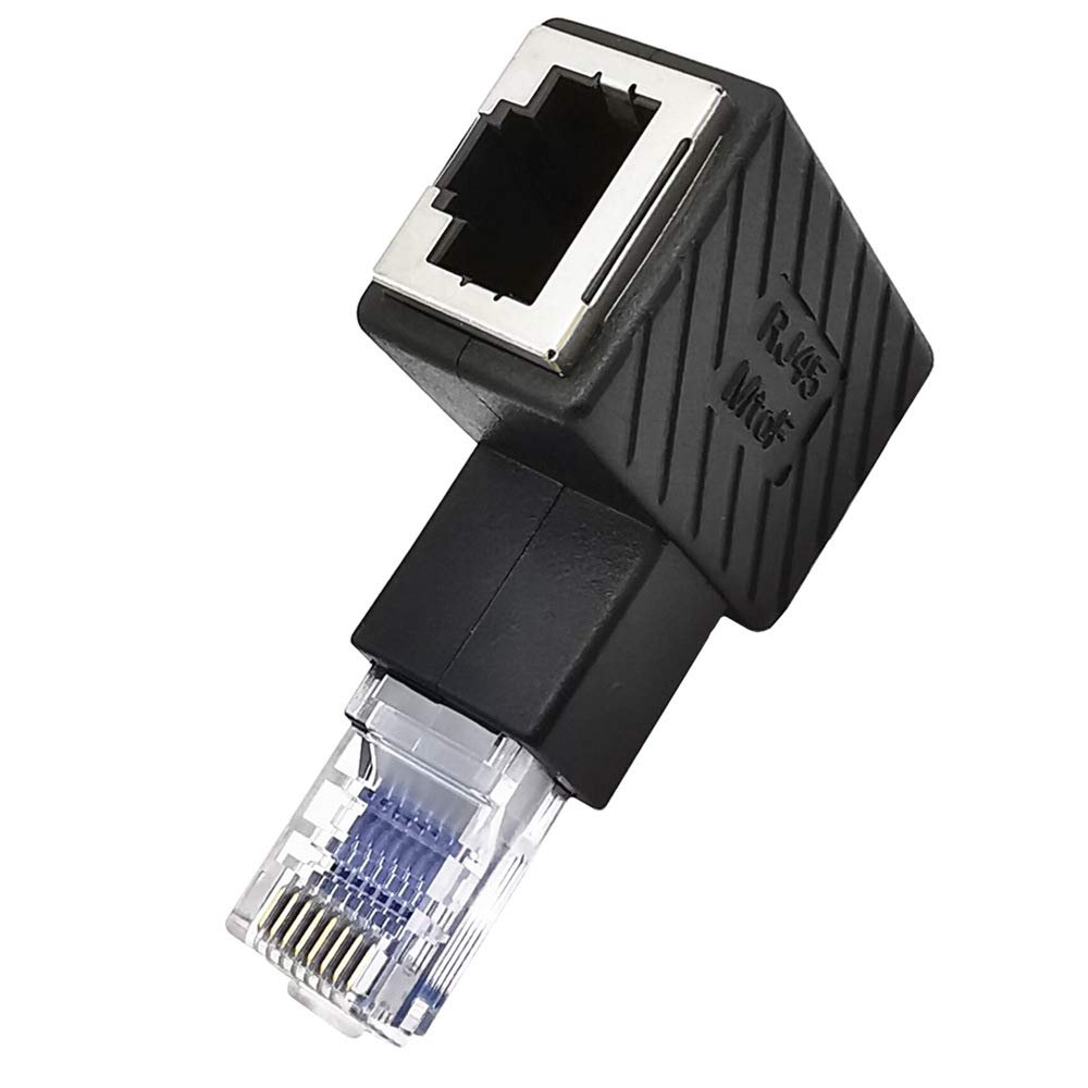 innov8 90 Degree RJ45 Male to Female Extension Cat5 Cat6 Lan Network Connector Ethernet Adapter for Computers, Laptops, Routers (Up Angle)