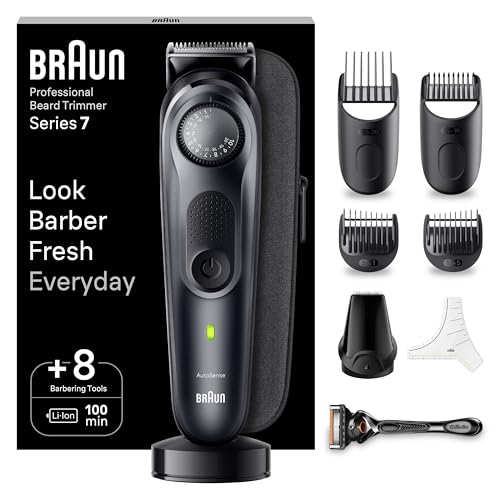 Braun Series 7 RASOIO ELETTRICO BARBA Con lama barba Problade, REGOLABARBA UOMO 40 Lunghezze, Accessori Da Barbiere, Base Di Ricarica, Custodia, Idea Regalo, BT7441 Nero Elettrico