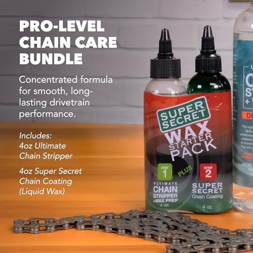SILCA Pro Bike Chain Stripper | cleans chain in 10 Minutes, Drip On & Rinse off with water | No Harsh Chemicals | Lift and Encapsulate cleaning technology | 4oz Stripper & 4oz Super Secret wax bottles