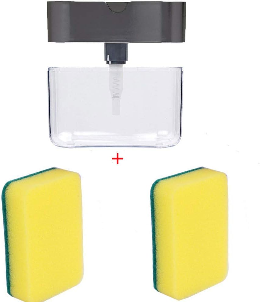 QIUUE 2-in-1Sponge Rack Soap Dispenser - Soap Dispenser and Sponge Caddy 13 Ounces and Two Sponges (A)