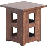 Pemberly Row Mission Square End Table, Solid Oak Wood, Walnut Finish, Cut-Out Design, Compact Size, Versatile Use as End Table or Plant Stand, Durable Accent for Living Room or Small Spaces