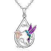 Fenthring Hummingbird Necklace for Women Sterling Silver Blue Purple Hummingbird Pendant Necklace Hummingbirds Flower Jewelry Charm Memorial Christmas Mothers Day Gifts