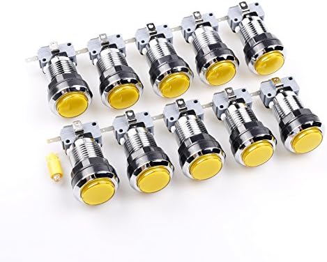 Easyget 10 Pcs/Lot Chrome Illuminated Arcade Button with 5V LED Lamp &amp; Microswitch For MAME / JAMMA / Fighting Games / Arcade Video Games - Yellow