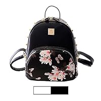 Mini Backpack for Girls Designer Rivet PU Leather Travel Bags Womens Casual Fashion College School Sport Daypack Outdoor Accessories Ruchsack Pack Floral Bookbags Waterproof (Black Backpack)