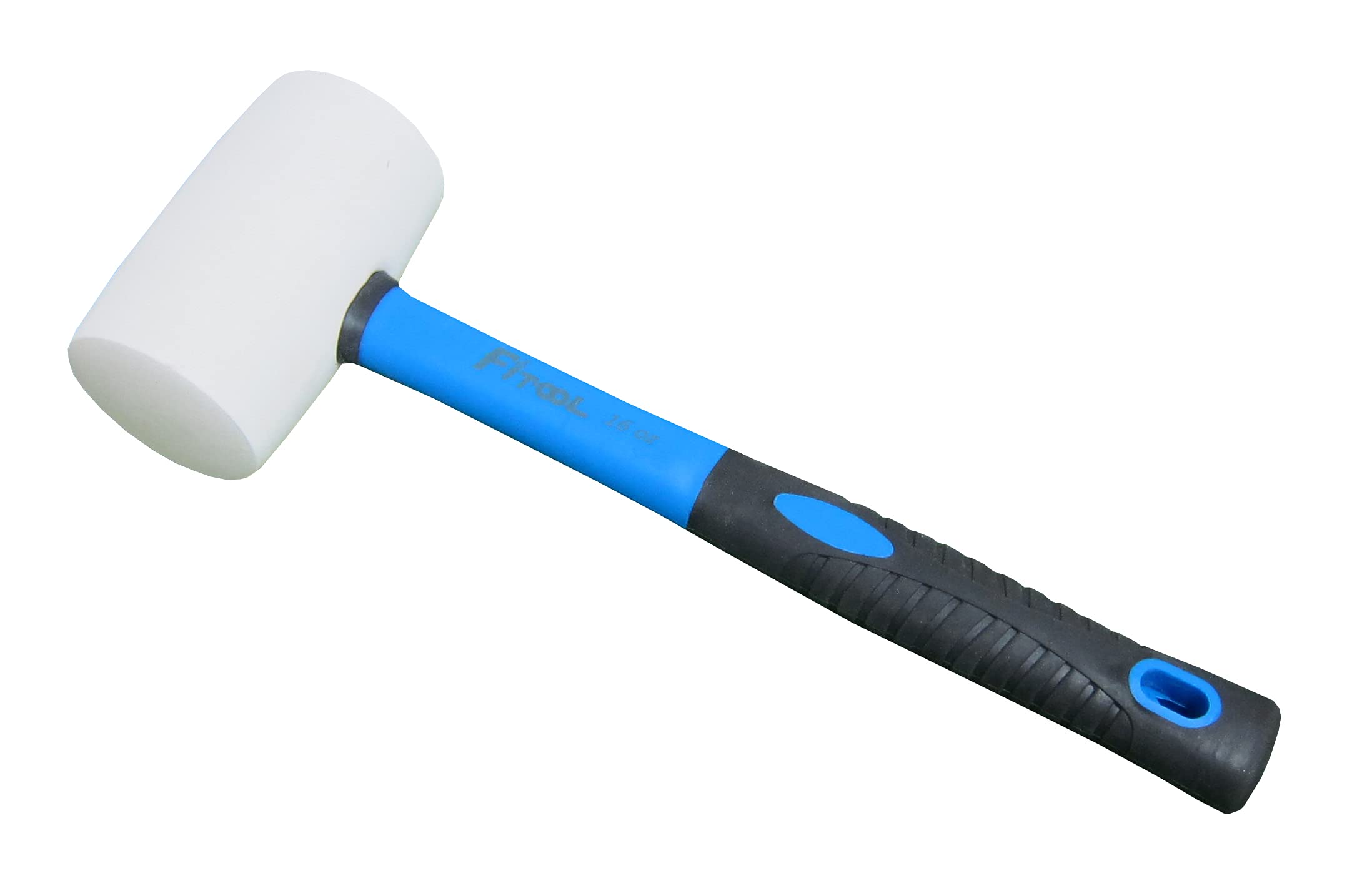16-Ounces White Solid Rubber Mallet, Fiberglass Handle with Soft Rubber Grip, Total Weight 1.4LB, Non Marking Hammer (16oz)