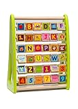 Wooden Alphabet Abacus Activity Center For Toddlers & Kids 1-5 Years -Educational Playing Station For Learning Letters, Numbers, Colors & Small Words -Made Of Non-Toxic Wood W/ Water-Based Colors