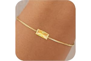 Fezodo Birthstone Gold Bracelets for Women Girls Non Tarnish - Trendy Dainty 14K Gold Plated Bracelet Friendship CZ Bracelets Anniversary Birthday Gifts for Mom Girlfriend