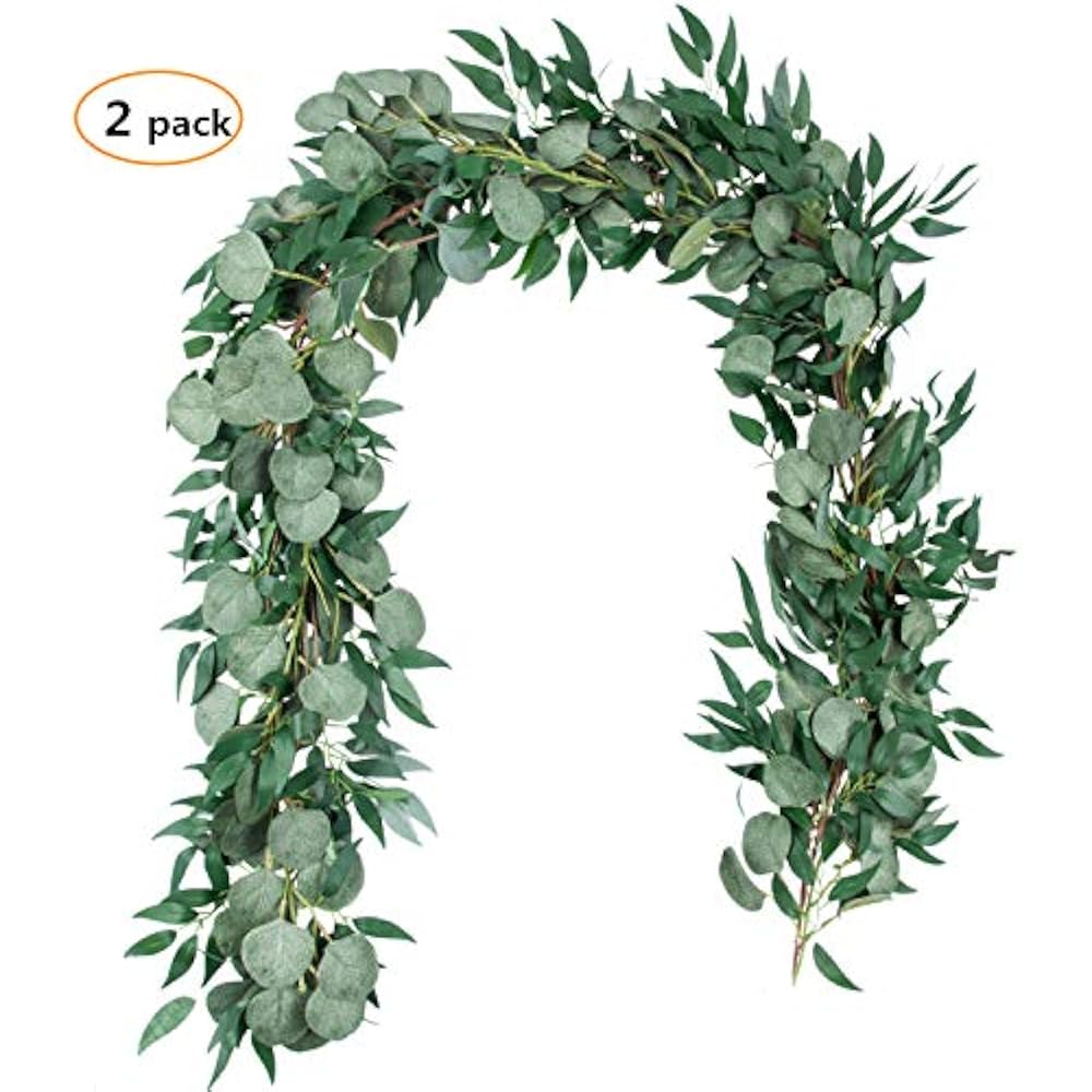 6.5 Feet Artificial Silver Dollar Eucalyptus Leaves Garland Willow