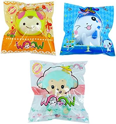 WOOW Squishies Slowing Rising - 3PCS Blue Cat &amp; Green HoneyBee &amp; Blue Monkey,25+ seconds Rising (Animal)