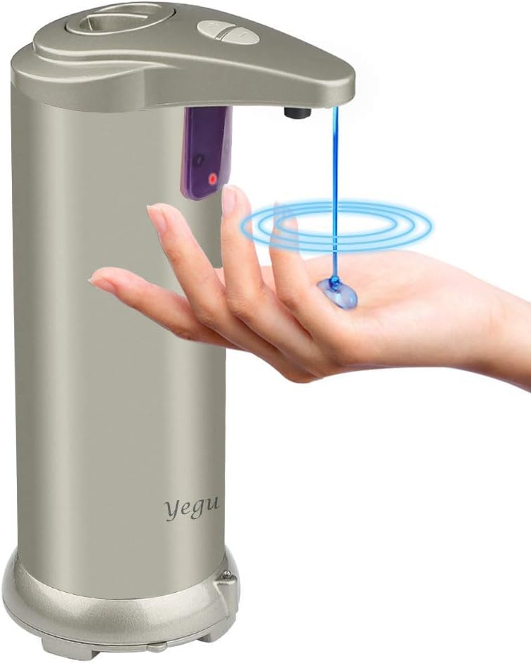 YEGU Automatic Soap Dispenser, 300ML Stainless Steel Touchless Sensor Soap Dispenser with Fingerprint Resistant and Waterproof Base Perfect for use in Kitchen and Bathroom[Newest Version]