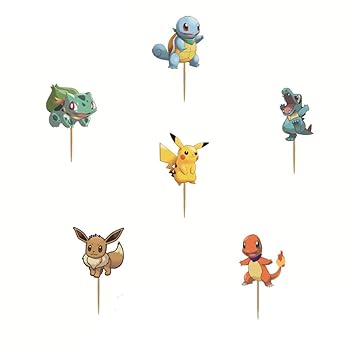 48pcs Cartoon Anime Pikachu Cupcake Toppers Baby Shower Kids