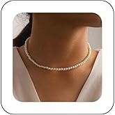 Vacaonio Bohemia Pearl Chain Choker Necklace Tiny Pearl Beaded Necklace White Pearl Choker Necklace Tiny Pearl Charm Necklace Pearl Strand Necklace Jewelry for Women