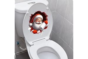 Iprokiu Christmas Toilet Sticker Santa Claus Reindeer Elf Toilet Seat Cover Decal Waterproof Christmas Crack Toilet Seat Lid Decal Snowman Elk Washroom Decoration (Santa Claus)
