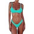 SherryDC Women's Solid Scoop Neck Push Up Padded Brazilian Thong Bikini Swimsuit Bathing Suit