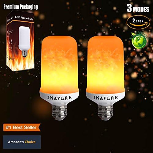 LED Flame Effect Light Bulb by INAVERE: Fire Flickering 3 mode Emulation, E26/E27 Base, Decorative Light Atmosphere Vintage Flaming Bulb for Living room/ Festival Decoration/ Holiday Party/Garden