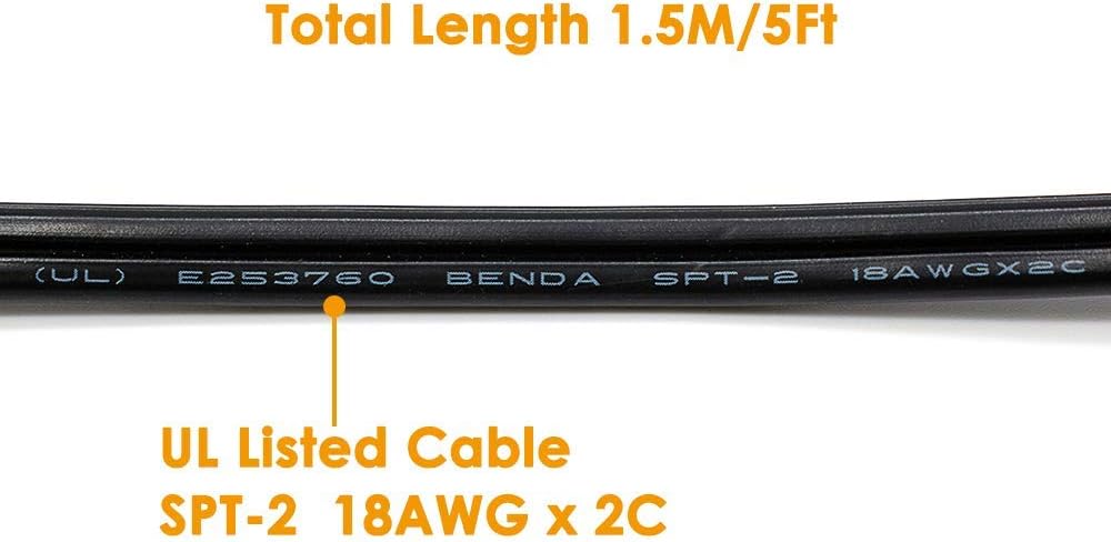 PLUSPOE UL listed Rotary Dimmer Switch with1.5m/5.0ft extension Power Cord for Halogen and Incandescent Bulbs lamp, Compatible with LED dimmable lights(2 Pack) - - 