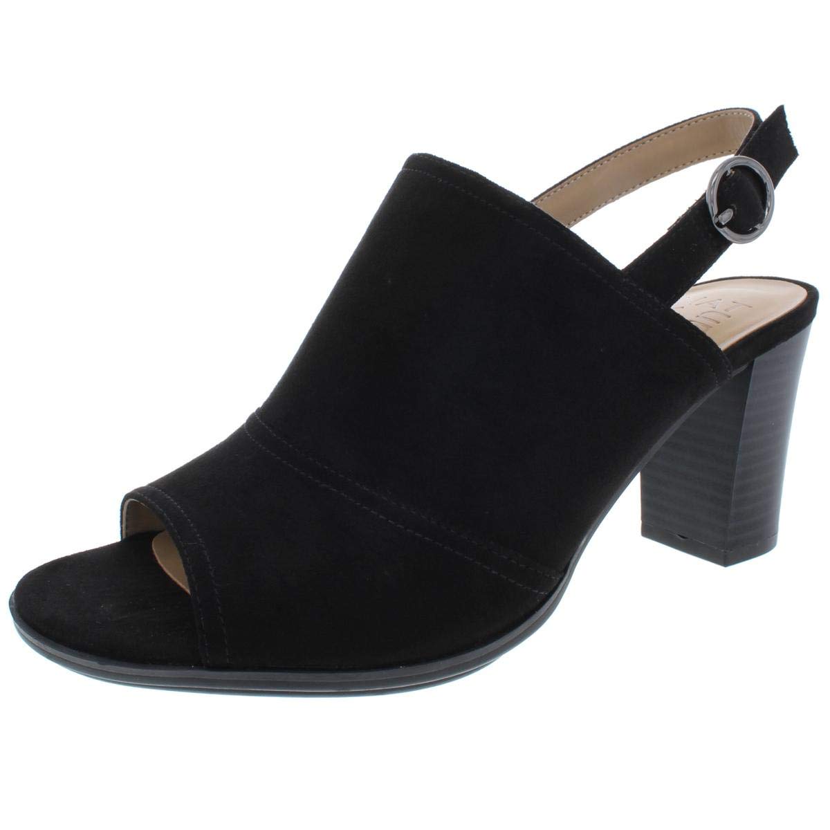 Naturalizer Womens Logic Faux Suede Open Toe Slingback, Black Fabric, Size 8.5