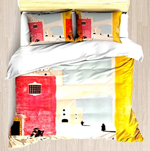 KANGSUN Spain Vintage Travel Poster Mid Century Minimalist Art Bedding Cover Set Exclusive Unique Designed Pattern Digital Printed Comfort 3 Piece Bed Duvet Cover Pillowcases Double