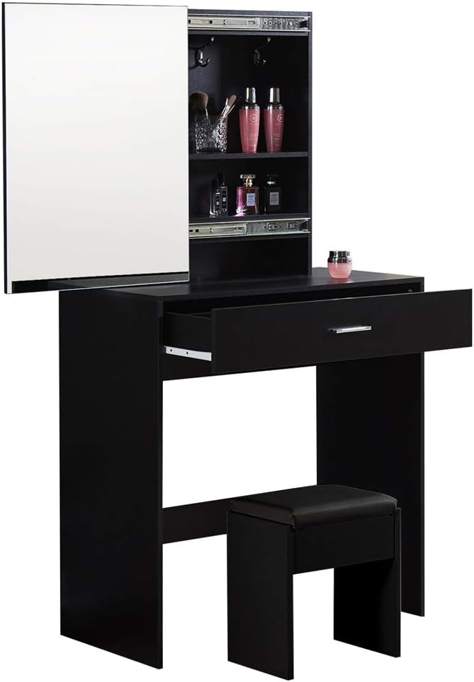 Mondeer Dressing Table Vanity Table Set With Sliding Mirror And Stool Large Storage For Makeup Black Amazon Co Uk Kitchen Home