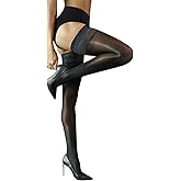 CHARFOX Thigh High Stockings, Women's Sheer Highs with Silicone Lace Top, Shiny Stay Up Silk Lingerie Stockings for Dating