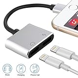 Dual Lightning Adapter, KOLIER 2 in 1 Lightning Adapter, Headphone Audio + Charge Cable Splitter for iPhone X / 8 Plus / 8 / 7 Plus / 7, Support iOS 10.3 or later (Silver)