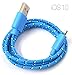 Premium lightning cable nylon textile cable USB 1 meter for iPhone 7, 7 Plus, iPhone 6s, 6s Plus, 6, 6 Plus, SE, 5s, 5c, 5, iPad in blue by PhoneStar