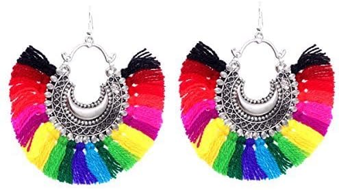 naina creations handmade afghani multicolour thread tassel earring