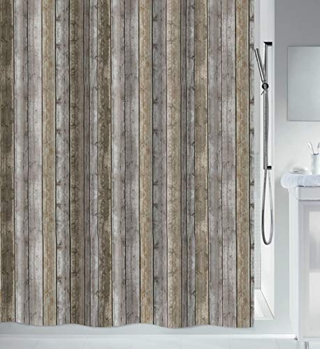 Spirella Roman Wood Anti-Mould Shower Curtain - Anti-Bacterial, Washable, Waterproof, Polyester, 240 x 180 cm, Brown