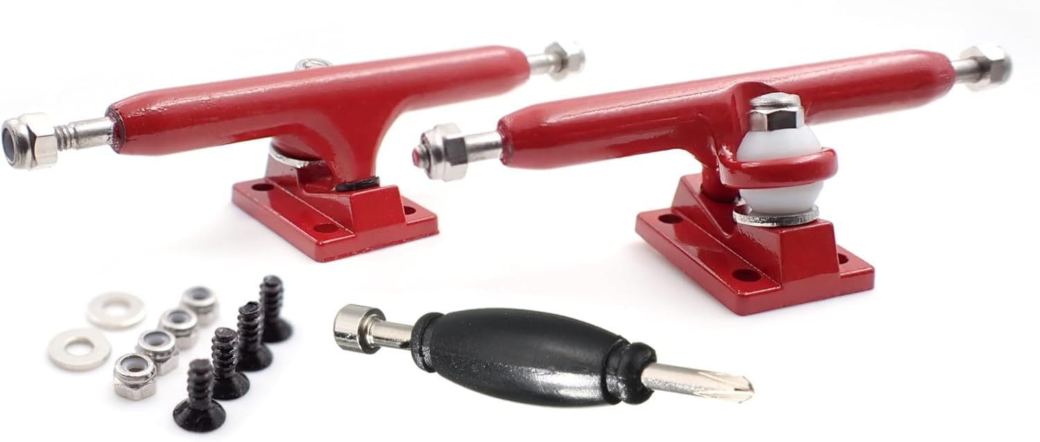 SPITBOARDS 32 mm Fingerboard Pro Trucks by, Real Lock Nuts, Single Axis, Kingpins, Rubber O-Ring Urethane Bushings, Optimised Hanger, Width 32 mm for Fingerboard Tuning & Assembling (Red)