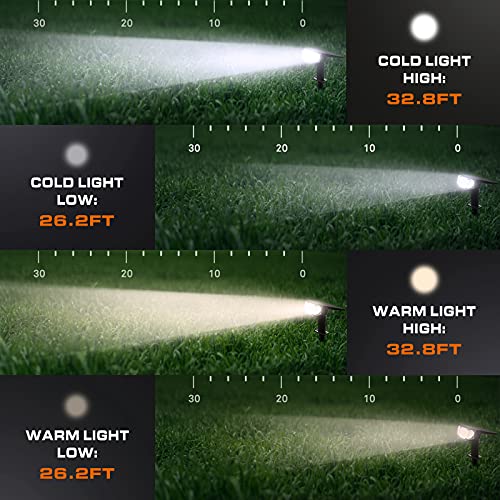 EverBrite 30LEDs Solar Lights Outdoor, IP67 Waterproof Landscape Spotlights 2-in-1 Wall Light with 4 Modes Cold & Warm Dimmable for Pathway Garden Yard Driveway Pool, 2 Packs