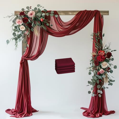 4 Panels Burgundy Chiffon Draping Fabric