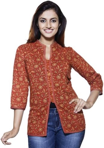 Womens Indian Ethnic Printed Casual 3/4th Kurta Tunic Rust Large