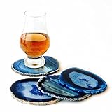 Pantrasamia Agate Coaster Cup Mat Natural Sliced Agate Beverage Coasters for Drinks Gift Set of 4 Plates (3.5-4 Inch, Blue)