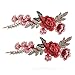 Welecom 2 Pcs Peony Flowers on Vine Embroidered Appliques/ Craft Sew on Patches Symmetric Design
