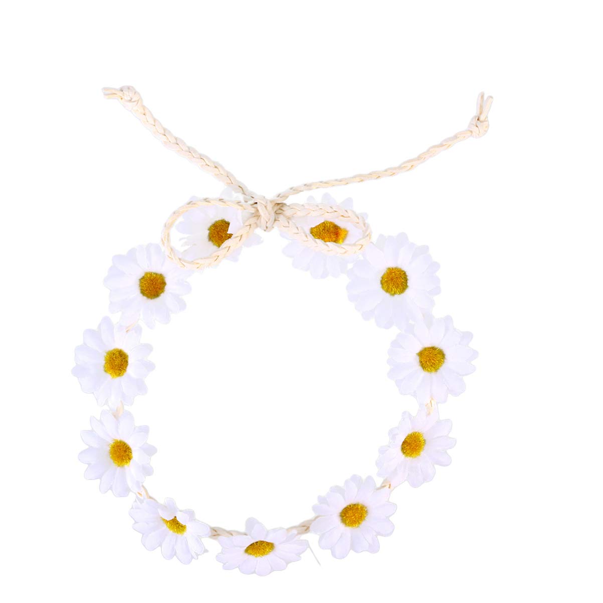 SOLUSTRE Daisy Flower Headband Boho Sunflower Crown Hair Wreath Floral Garland Crown Boho Headpiece Bridal Hair Band (White)