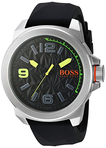 BOSS Orange Men's Quartz Stainless Steel and Silicone Watch, Color:Black (Model: 1513375)