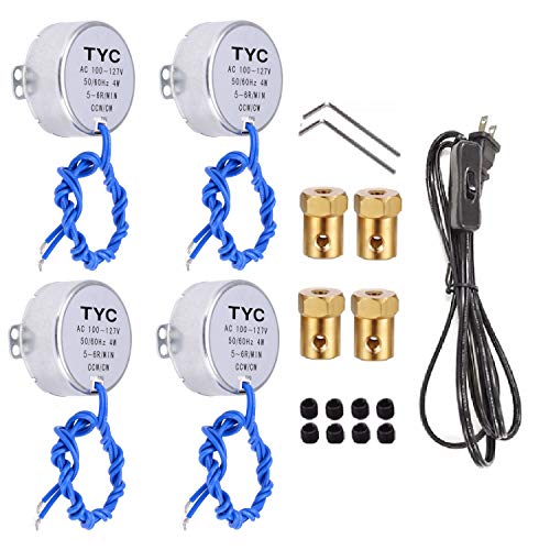 Synchronous Synchron Motor Turntable Motor Electric Motor with 7mm Flexible Coupling Connector and 6ft Power Cord Switch Plug,50/60Hz AC100~127V 4W CCW/CW for Crafting,Cup Turner,Cuptisserie (5-6R)