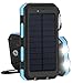 10000mAh Solar Panel Charger Dual USB External Battery with 2LED Flashlight Carabiner Compass, Outdoor Backup Power Pack for iPhone iPad iPod Cell Phone Tablet Camera (Dark blue)