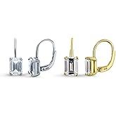 BERRICLE Sterling Silver CZ Solitaire Cubic Zirconia Leverback Drop Dangle Earrings for Women, Asscher/Bezel/Cushion/Emerald/Princess Cut, 1.2-4 Carat, Rose Gold/Yellow Gold/Rhodium Plated