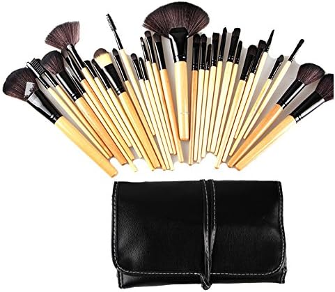 Kisstyle Makeup Brushes 32 Pieces Make Up Brushes Cosmetics Brushes Kit with Travel Pouch 32 Pcs Beige