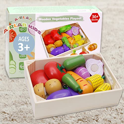 Wooden Play Food for Kids Kitchen Toys for Toddlers Cutting Pretend Toy