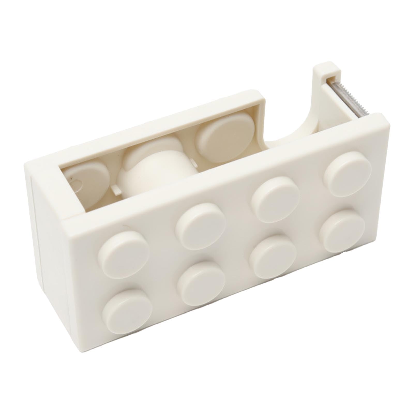 Tape Dispenser, Small and Delicate Design Desktop Tape Dispenser with a Sharp Blade Cute Mini Building Block Shape Tape Roll Dispenser for Office School Home (White)