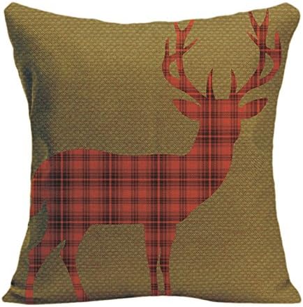 Cotton Linen Pillowcase Plaid Shape Of Deer Printed Cushion Cover Lvsure Pillocases For Living Room Or Beroom 18 x 18 inches / 45 cm x 45 cm