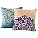 Vivivalue Decorative Cushion Cover Pillowcase Square Throw Pillow Case Vintage Style Cotton Linen Bohemian Flower Boho Pattern Set of 2