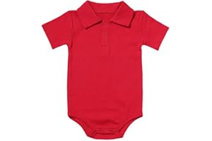 Teach Leanbh Baby Boys Pure Color Cotton Short Long Sleeve Polo Bodysuit 3-24 Months (Red, 6 Months)