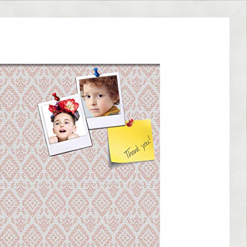 PinPix pin Cork Bulletin Board Made from Canvas, Ikat Vintage Grapefruit 24x16 Inches (Completed Size) and Framed in Satin White Frame (PinPix-1600-24x16_FRBW26074) - Thumbnail 2