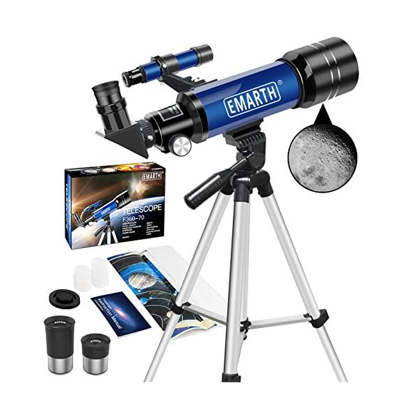 Emarth Teleskop, 70 mm/360 mm, astronomisches Refraktor-Teleskop mit Stativ und Sucherfernrohr, tragbares Teleskop für…