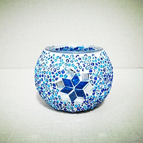 Ryocas Decorative Glass Candle Holder - Boho Chic Bohemian Style Emerald Sapphire Colored Beaded Floral Patterned Glass