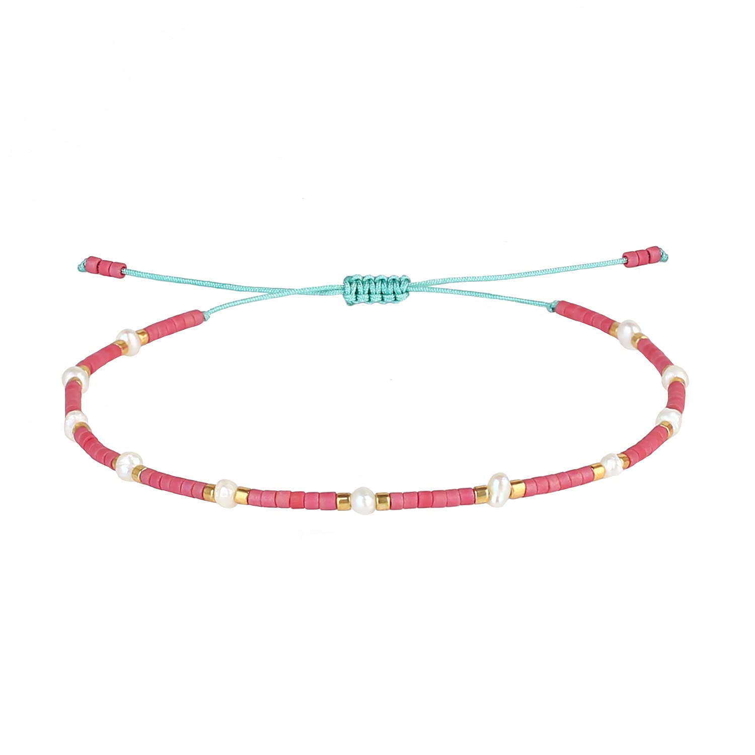 KELITCH Pearl Friendship Bracelets Boho Miyuki Beaded Bracelets for Women Charm Bracelets (Red M)